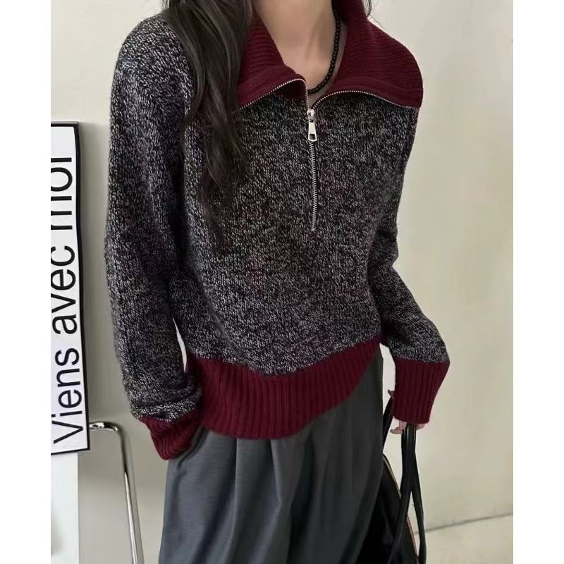 羊毛羊绒勿机洗~胸106-150长58翻领花纱日常穿搭针织上衣 4563