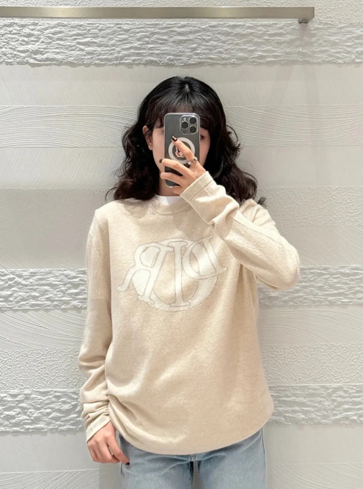 全新未使用 DIOR/迪奥 纯色Logo字母圆领长袖毛衣 米色
