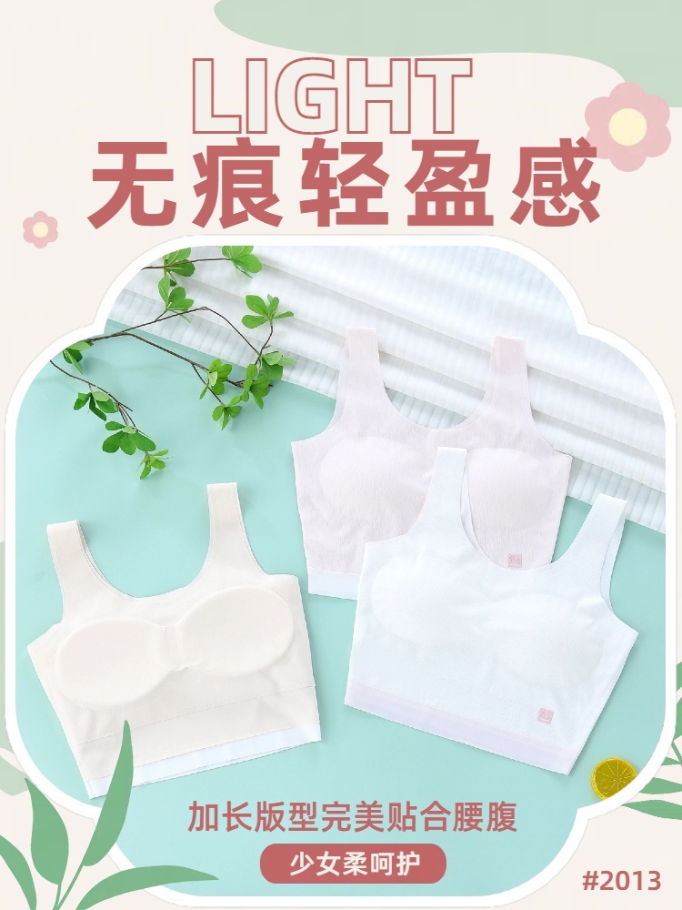2013【两件装】薄款二阶段透气孔加长版少女文胸版型完美贴合腰腹