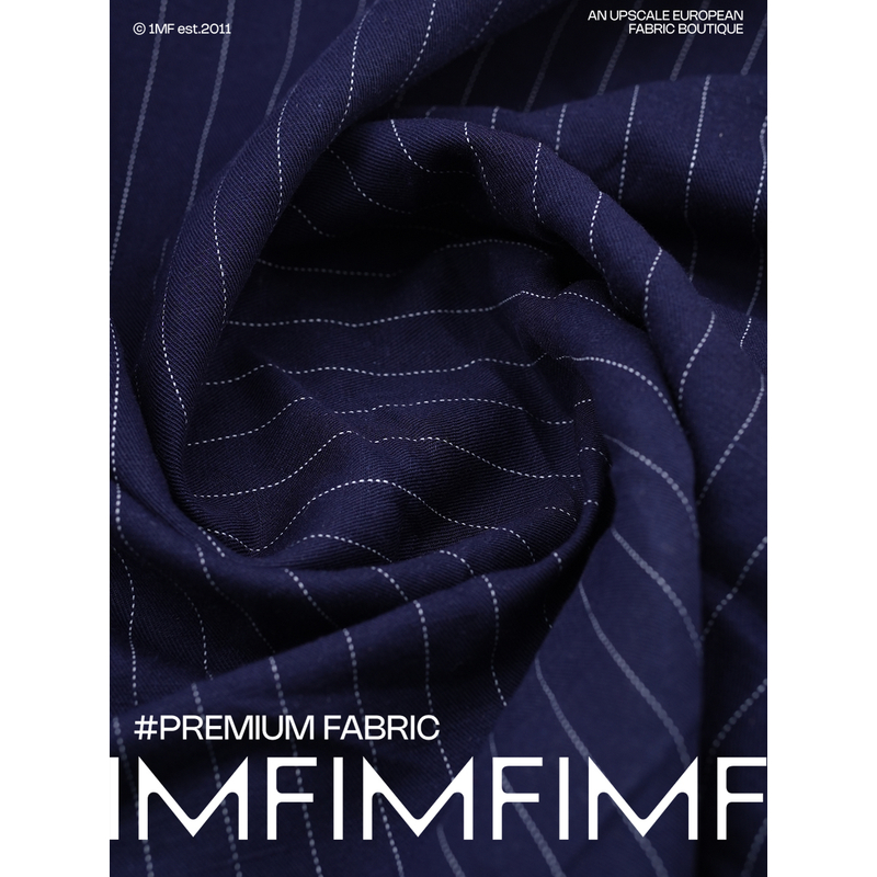 藏青色条纹重磅棉+VI+麻 服装面料 西装裤子外套连衣裙幅宽145CM