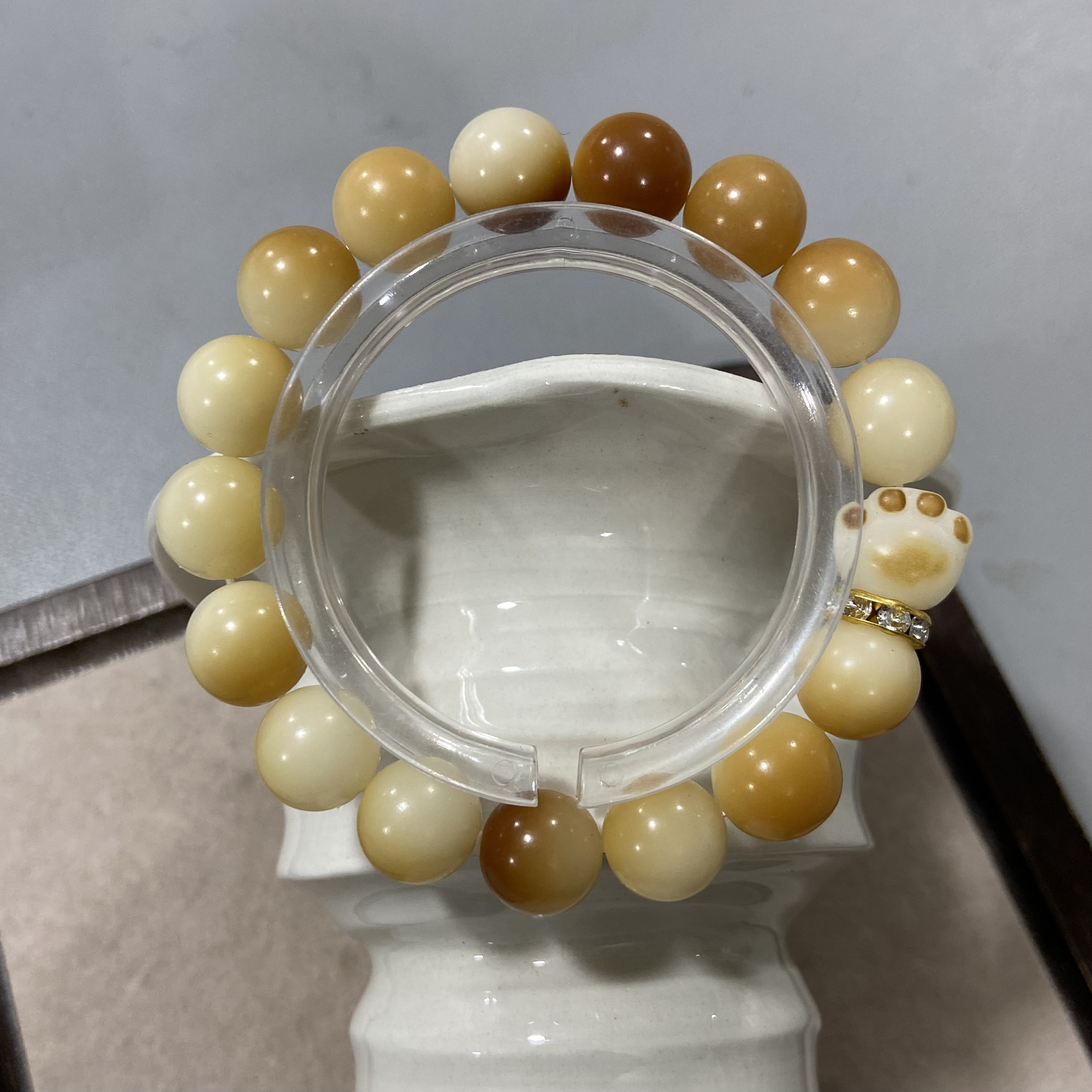 P67白玉菩提炭烤圆珠卡1.2单圈手串猫爪款