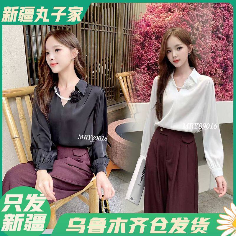 【89016#花朵气质长袖衬衣