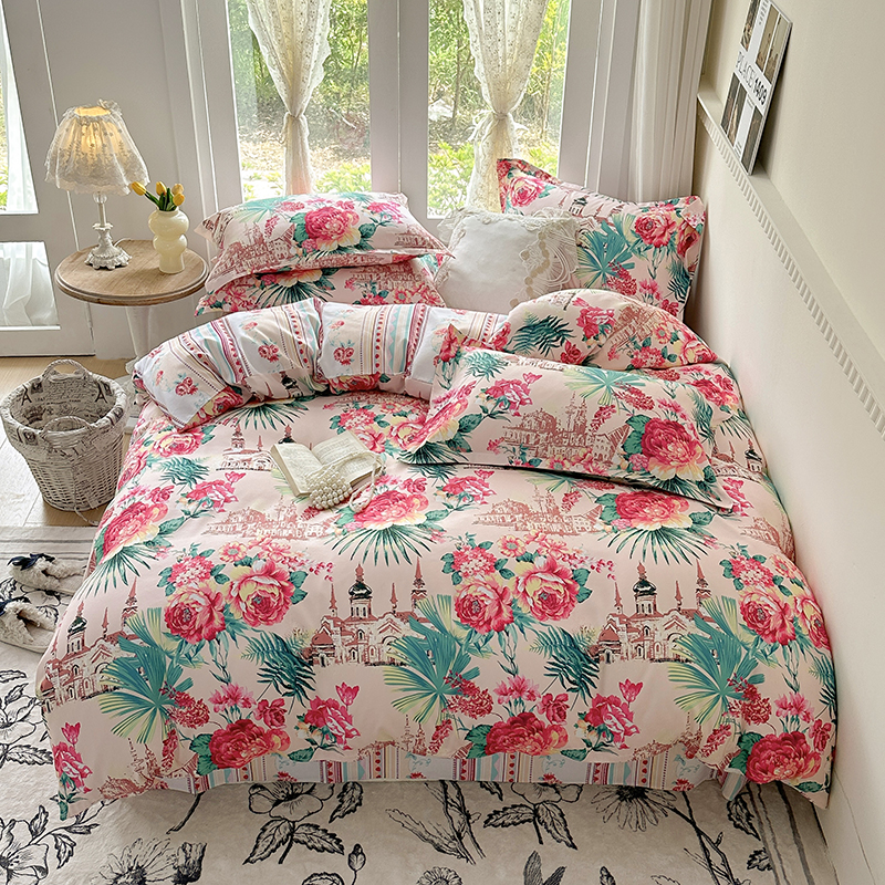 复古田园磨毛印花四件套