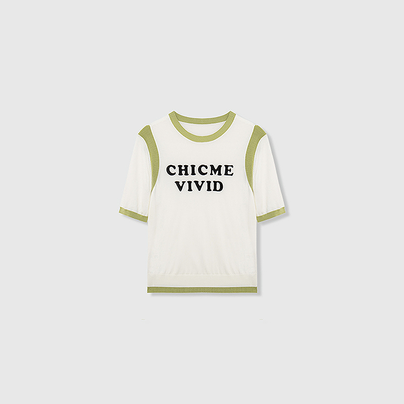 荷比俪女夏圆领清新简约通勤短袖针织衫HVD21650600