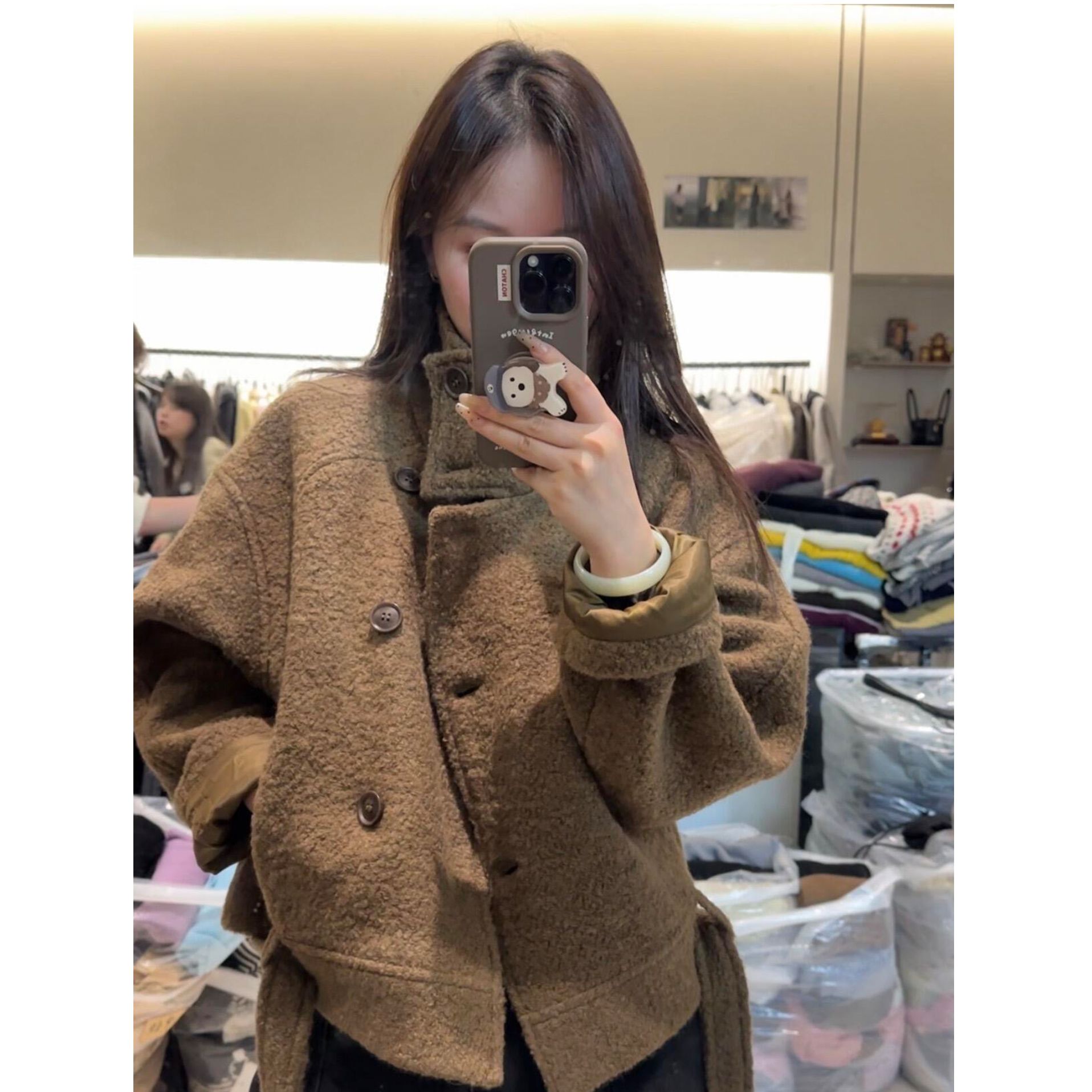 冬风知味 秋冬2025新款韩系气质立领呢子大衣女咖啡色毛呢外套