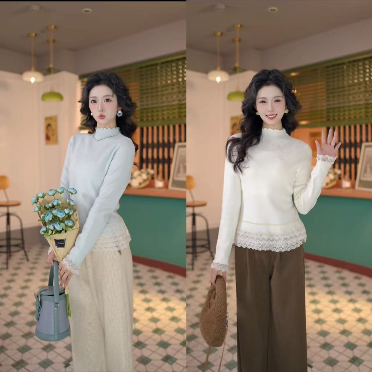 柚子【恋爱氛围】港风复古长袖百搭休闲针织立领打底DM2477716