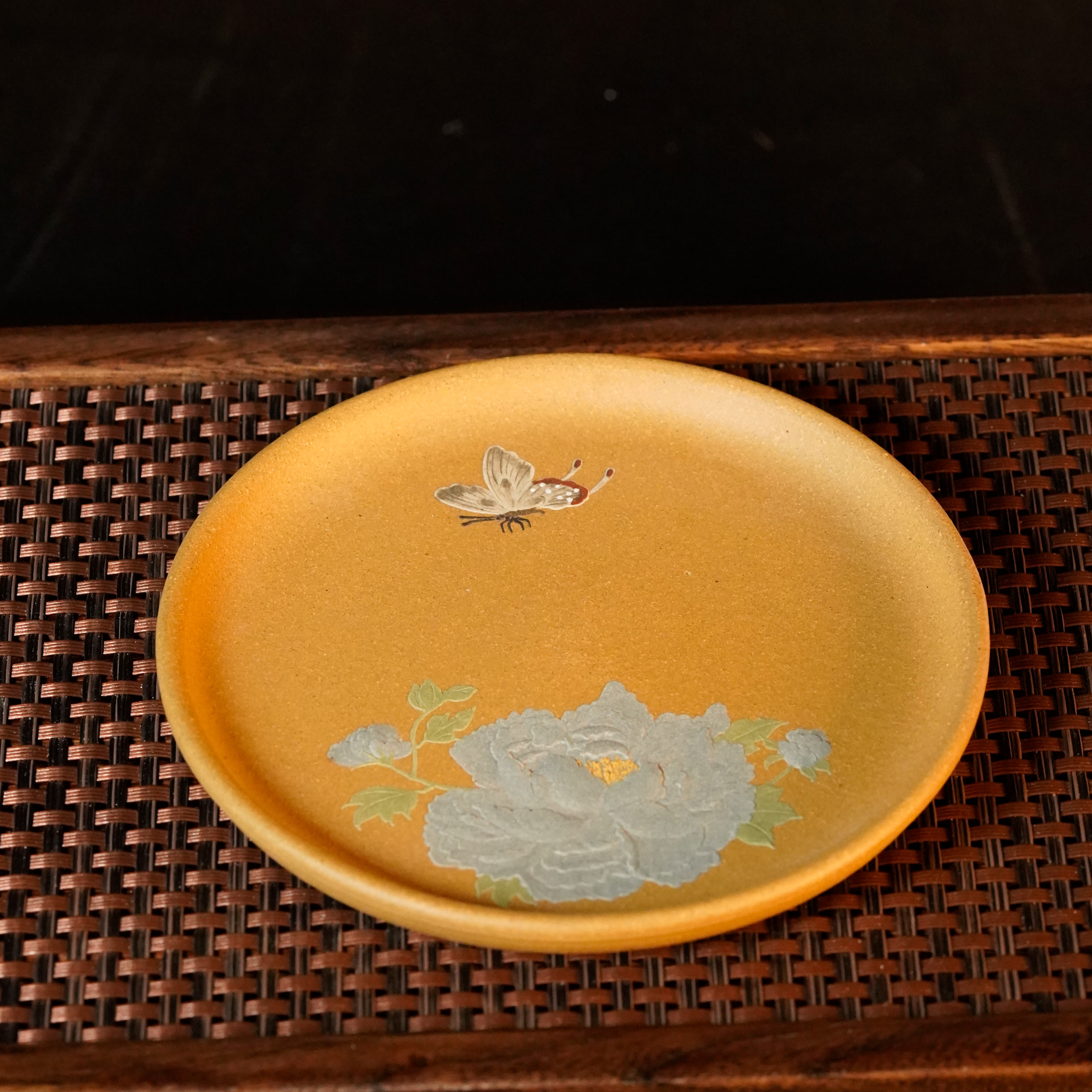 GS12-016  宜兴手工紫砂   花开富贵杯垫