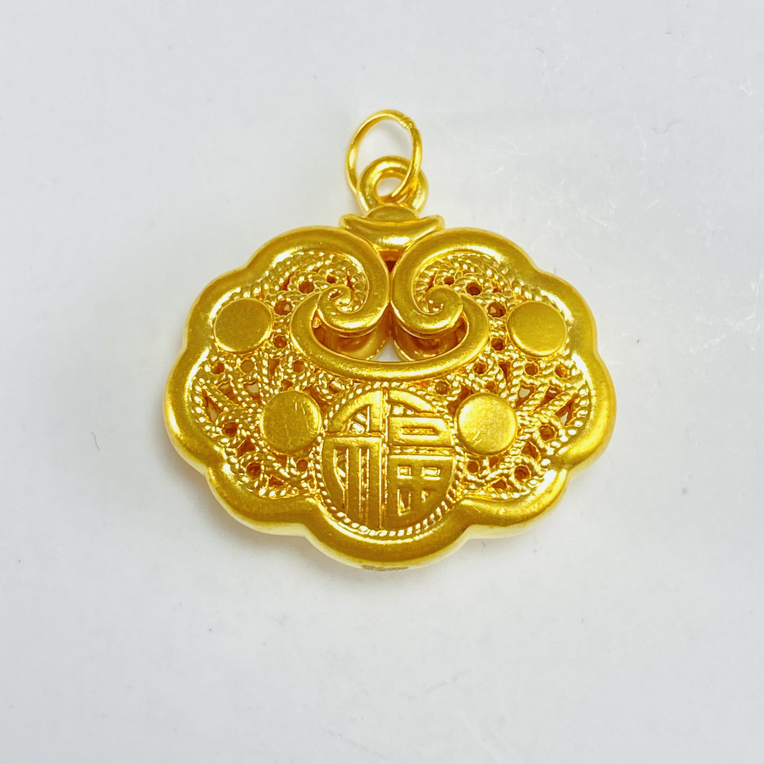 足金999 黄金祥云如意福字锁包 0.99