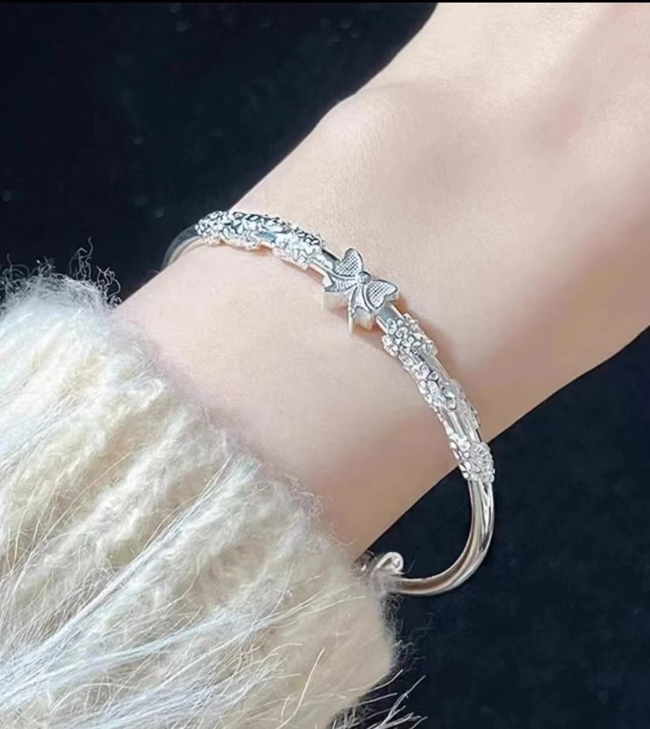 足银手镯 (40号）19g蝴蝶推拉手镯