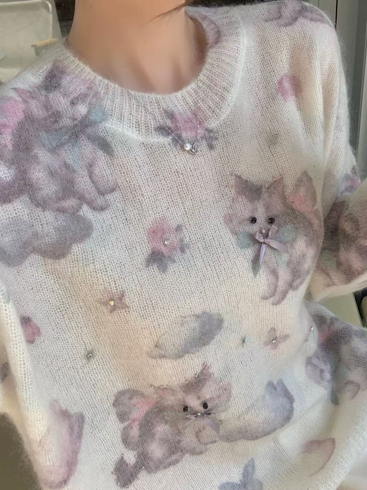 韩代.重工钉珠猫咪毛衣 L25091801