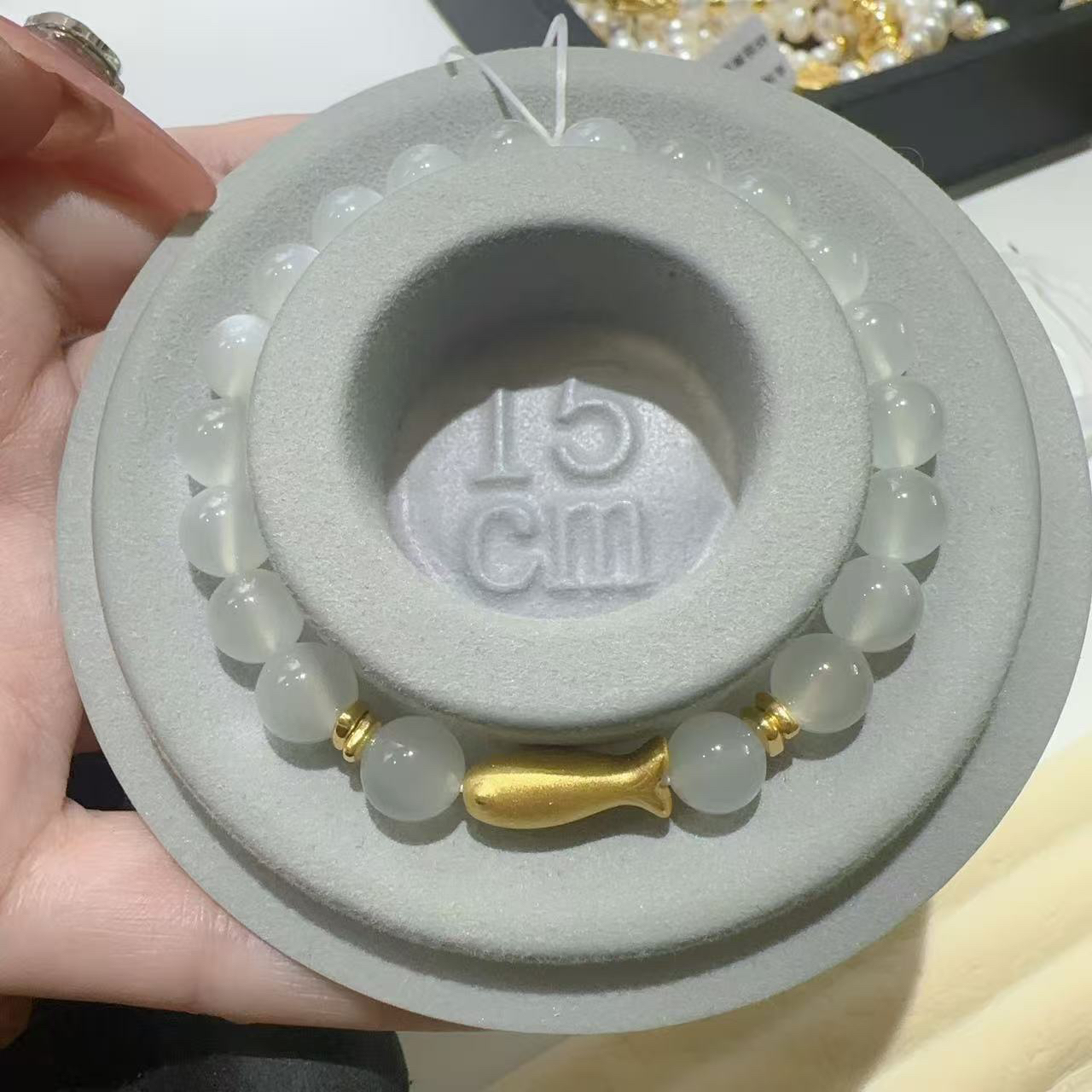 天然月光石足金999锦鲤三角碎金手串珠宝礼物