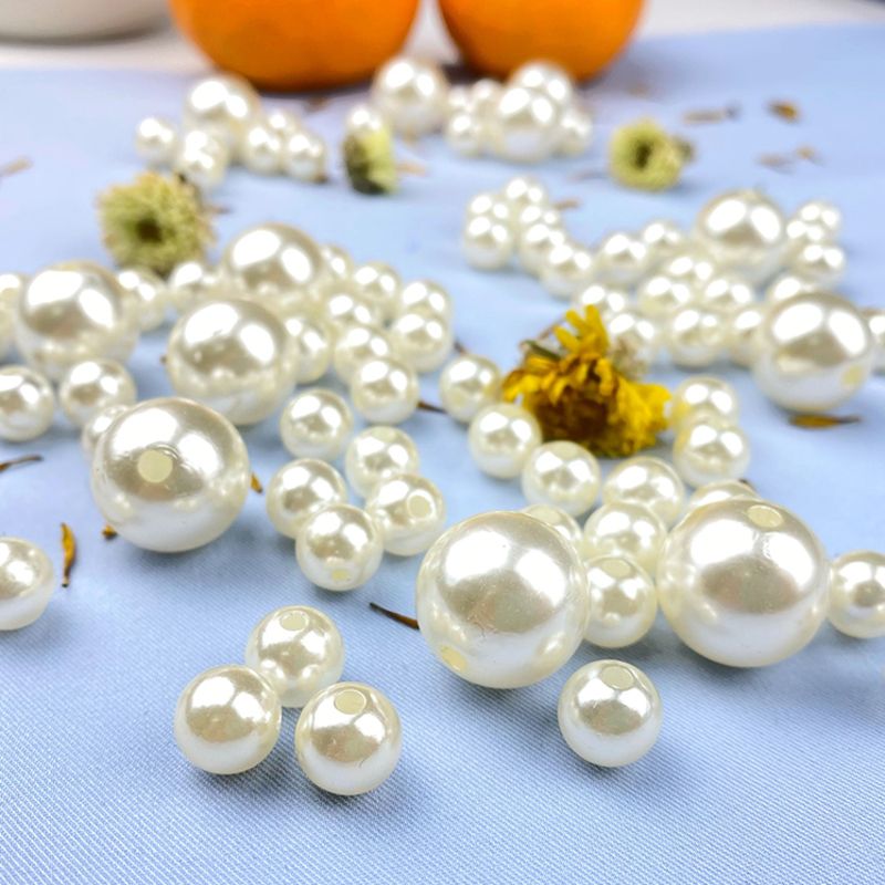 精品高亮仿珍珠散珠DIY配件珍珠双孔圆珠子10mm/18mm串珠手工编织