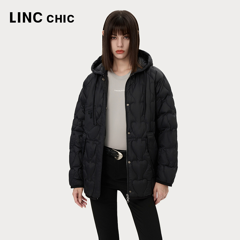 LINCCHIC/金羽杰2024年新款轻薄中长款连帽罩衫羽绒服女Y24802054