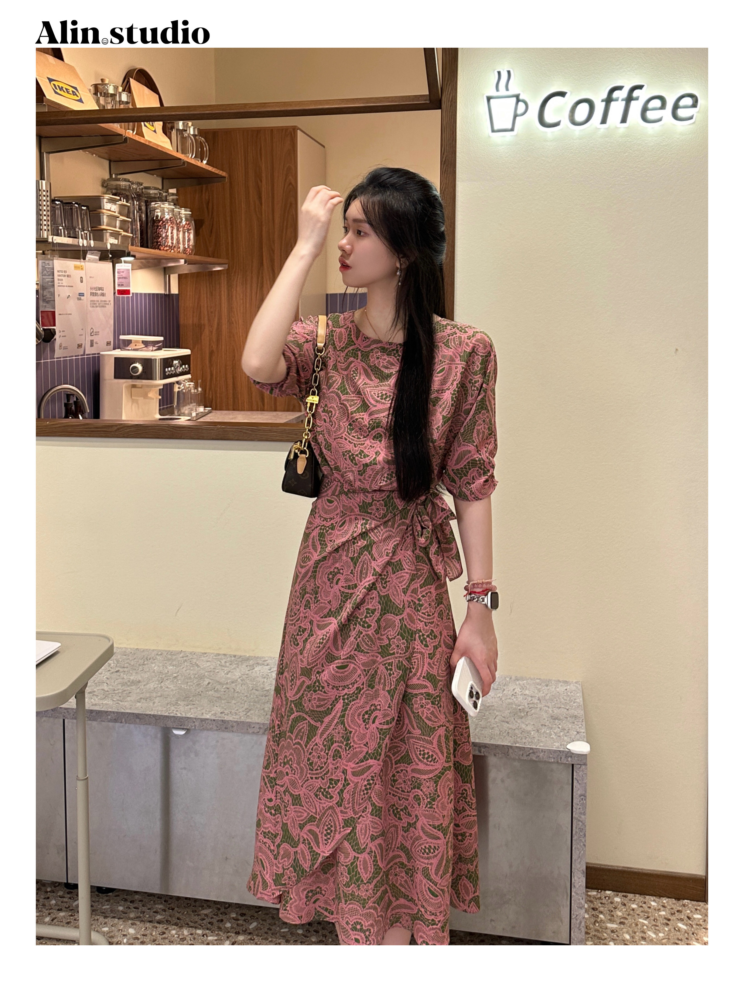 【清仓粉色】（有里衬带拉链）法式气质显瘦优雅设计师短款裹裙