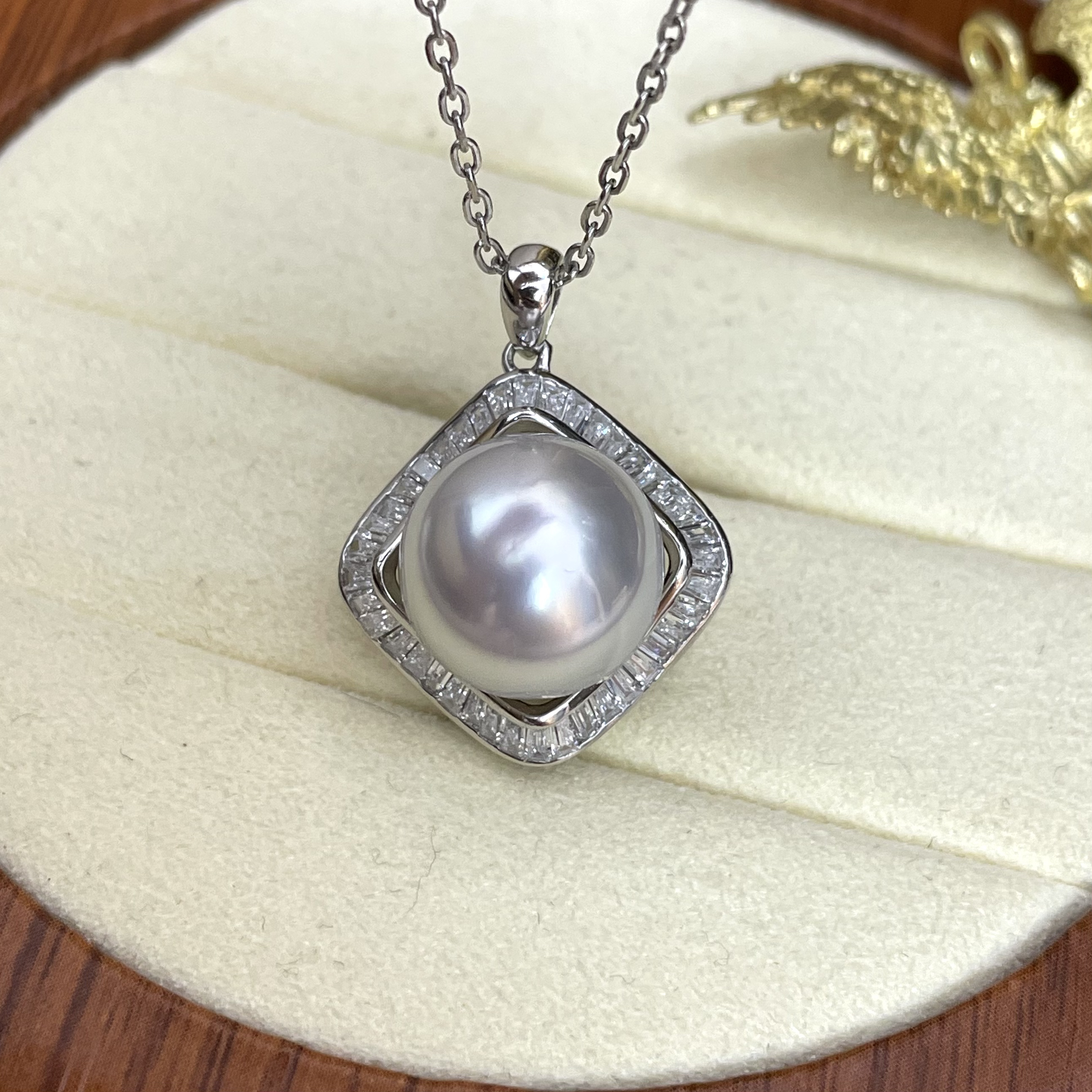 海水珍珠澳白12-13极强光吊坠S925银镶嵌