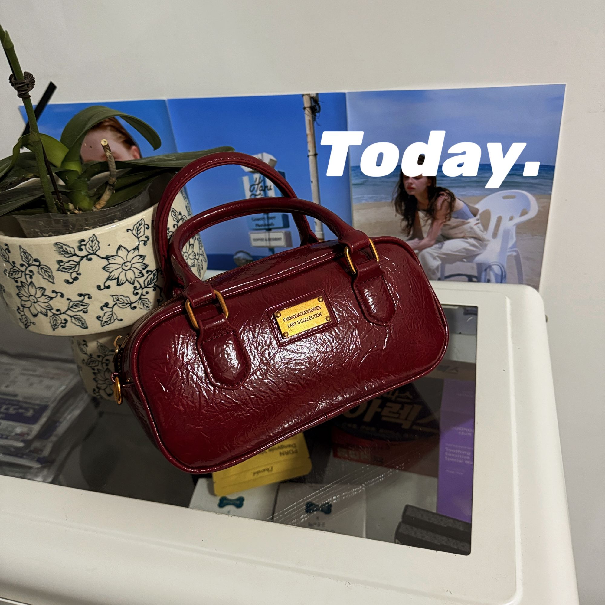 【秋枫晨雾】秋冬新款手提保龄球包时尚韩系单肩方包斜挎包包女爆款