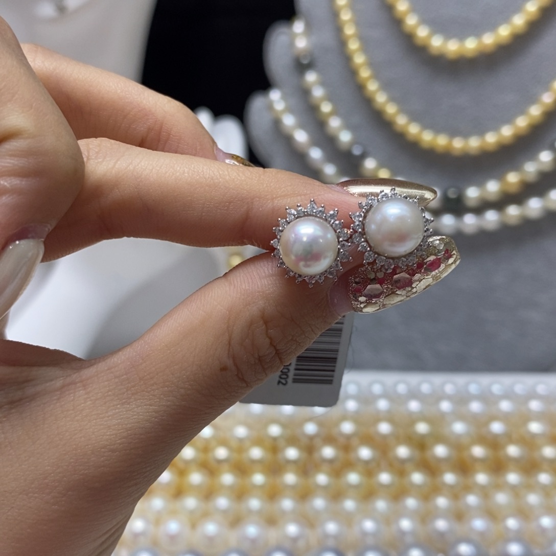 海水珍珠耳饰银S925镶嵌