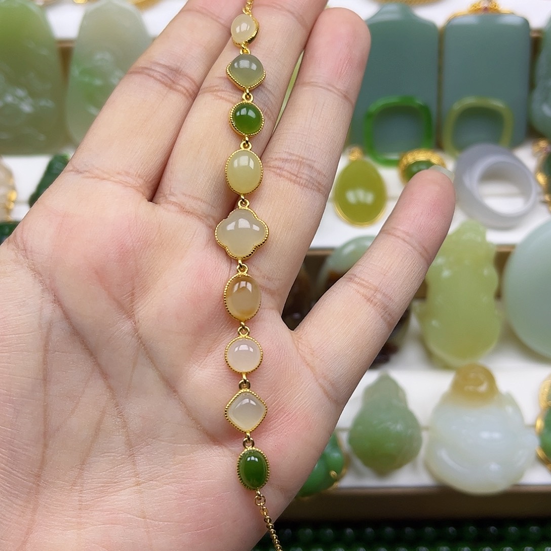银S925镶嵌手链和田玉