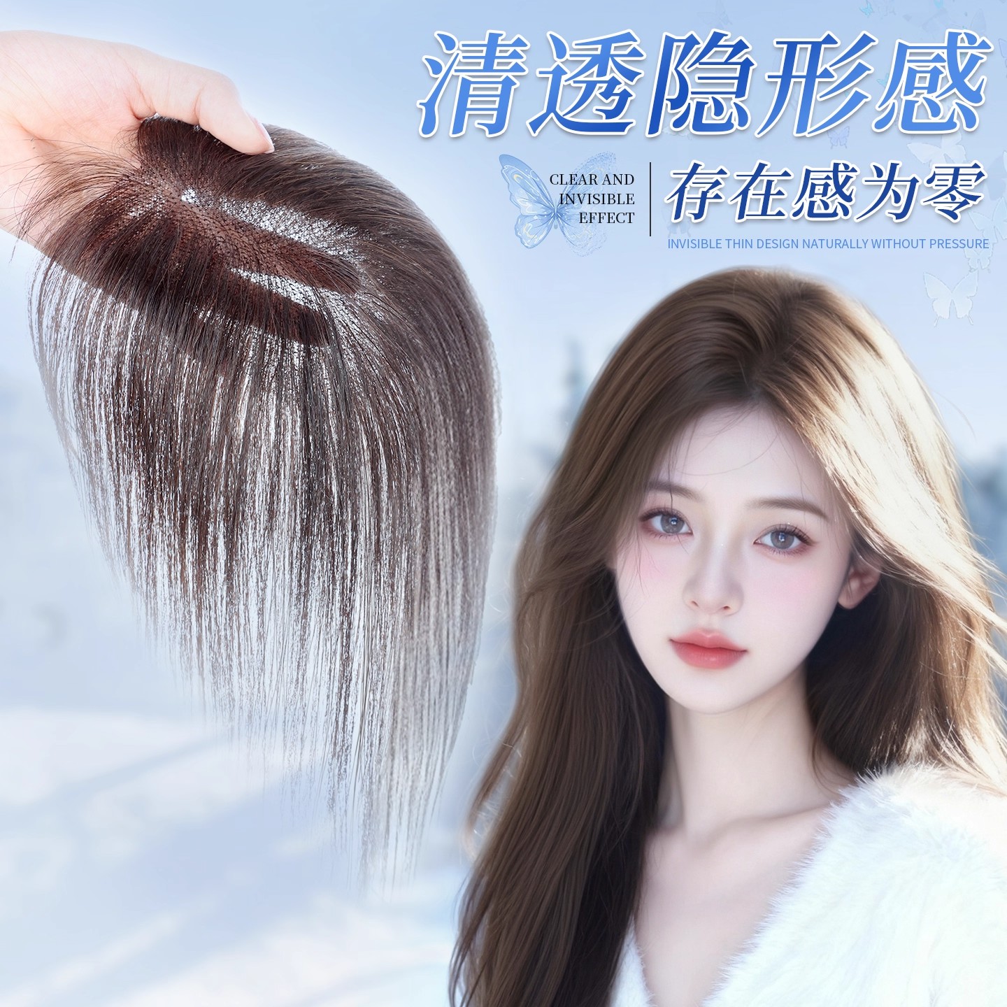 假发女片头顶补发全真发遮白发轻薄无痕高颅顶隐形八字刘海补发片