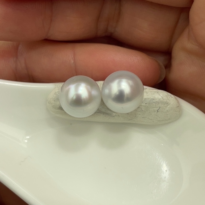 海水珍珠裸珠10.8-10.9mm银蓝炫彩澳白对珠