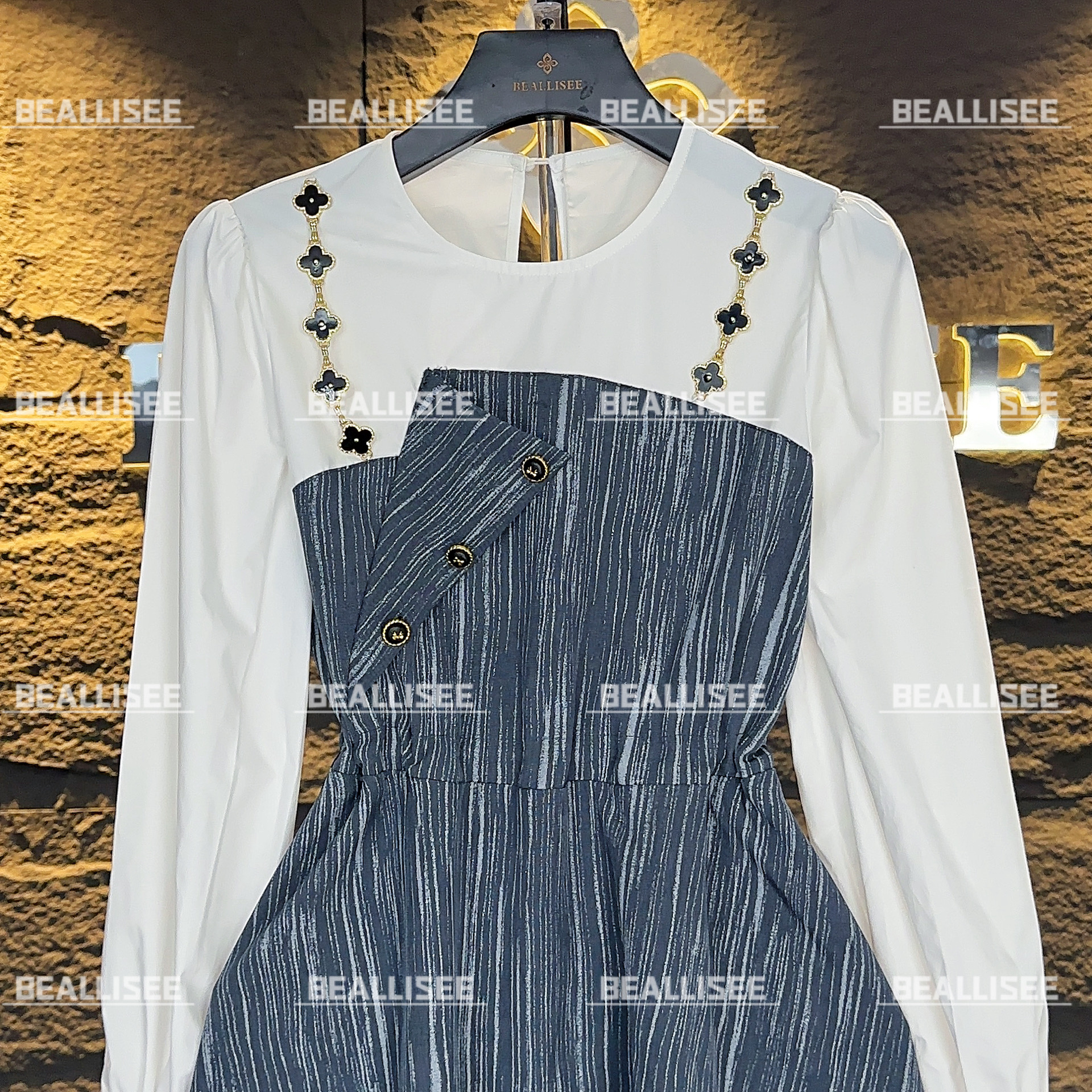 【linda】编号【19】2024新款假两件收腰修身显瘦大码连衣裙-BLS-A463