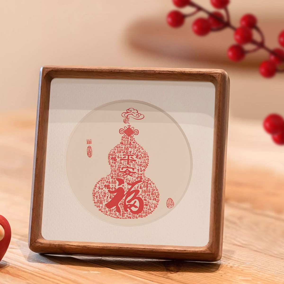 葫芦摆台家居创意桌面装饰可定制diy实木榫卯相框新中式摆件高级