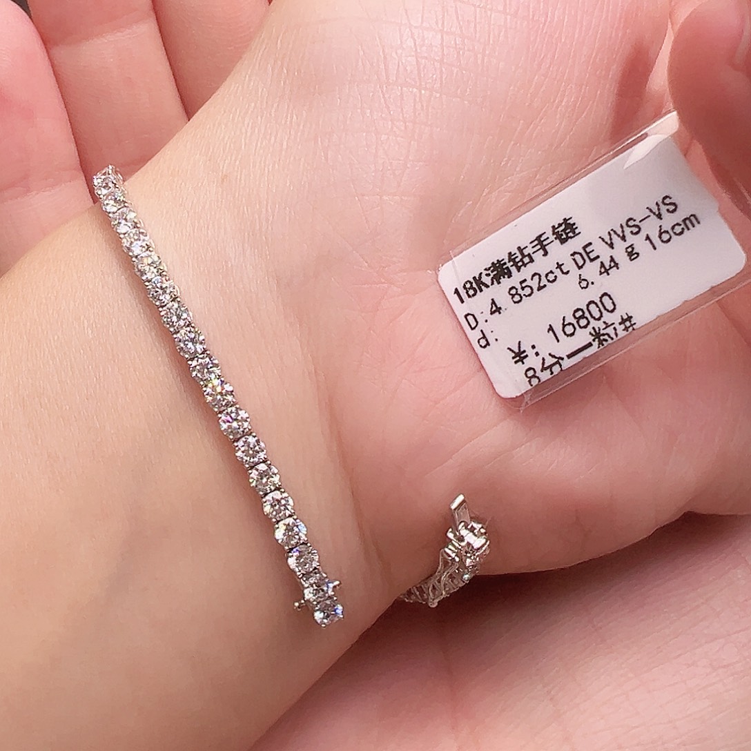 18K金镶嵌实验室培育钻石套链单颗8分，网球款手链