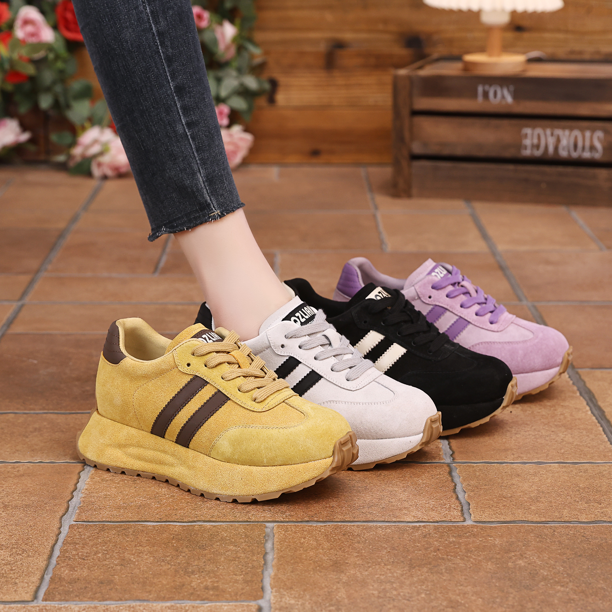 千之恋A增高5CM2025春季新款透气复古风厚底软底百搭单鞋女鞋8515