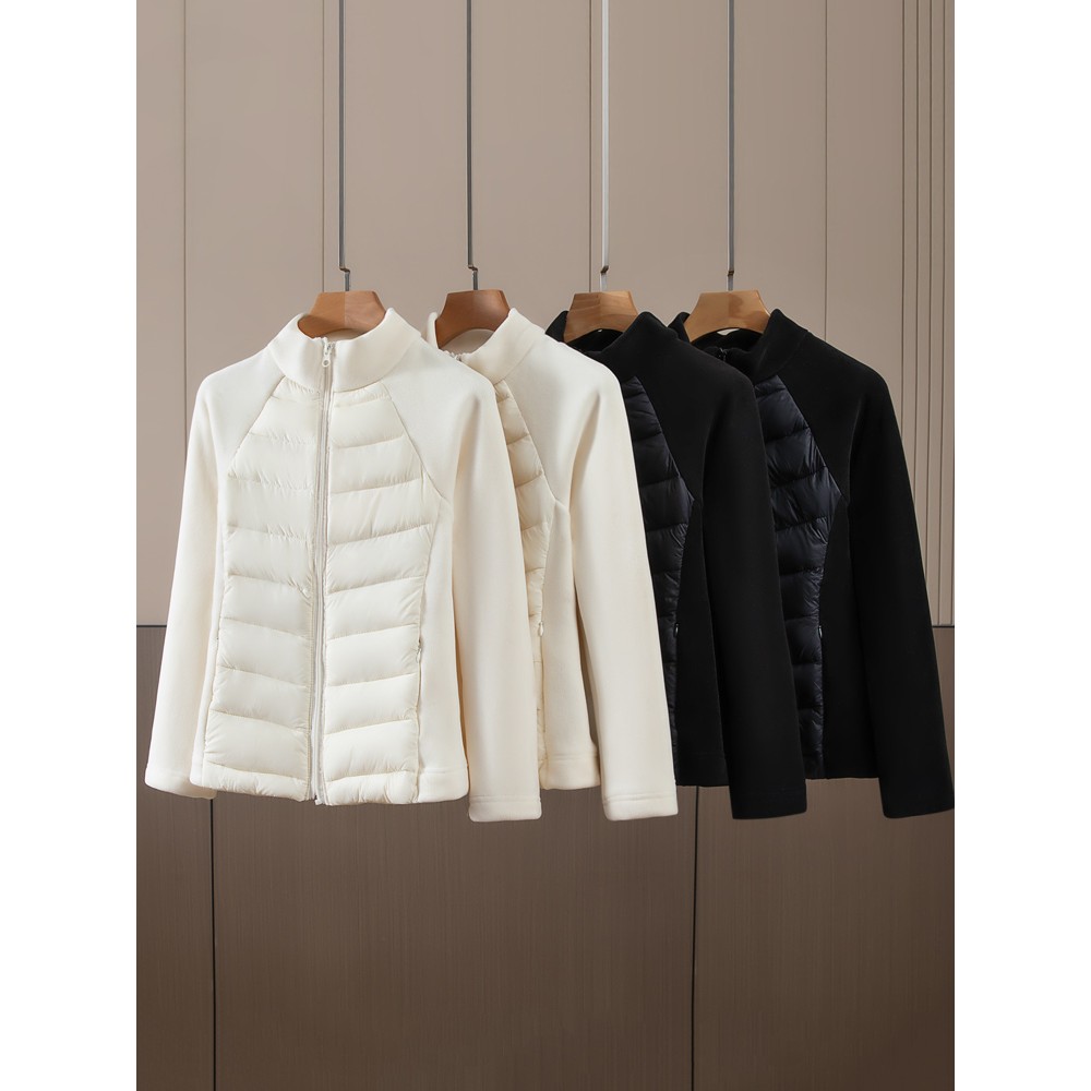 羽绒丝服女冬季2024轻薄短款内胆运动修身鸭绒丝立领粉绿色慵懒风