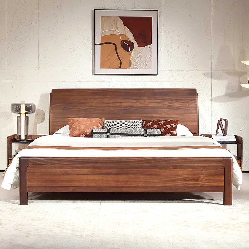 南美黑胡桃木实木床主卧新中式1.8双人婚床别墅高端大气床