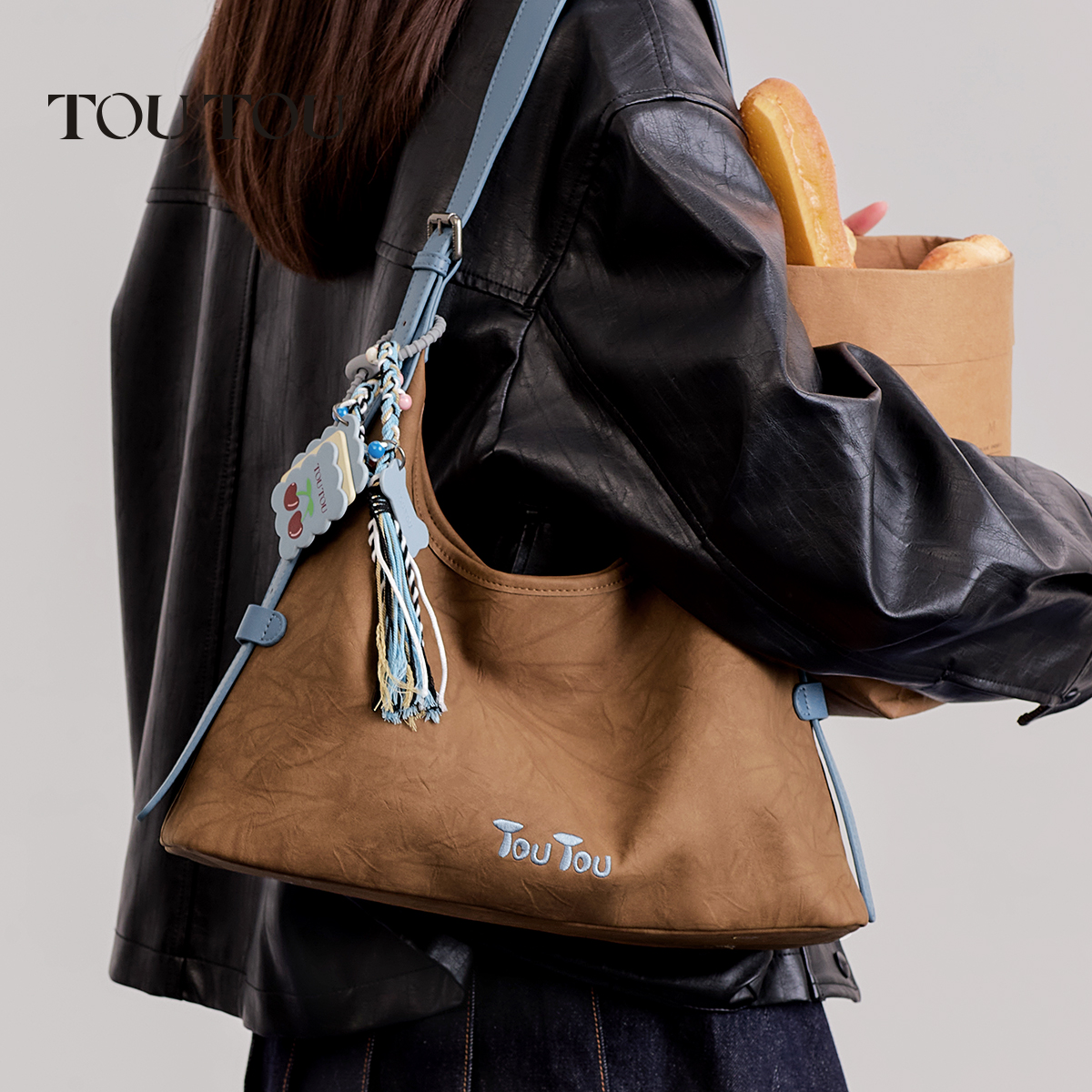 TOUTOU秋冬新款仿麂皮托特包大容量软袋hobo腋下包通勤单肩斜挎包