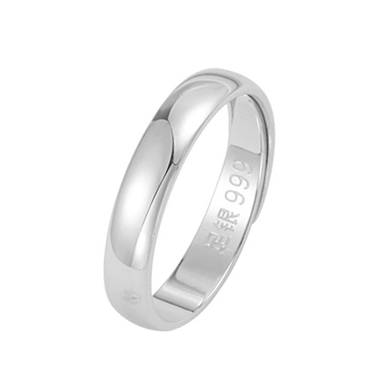 若怡则荣 足银戒指 S999纯银光面开口戒指情侣素款简约足银活口