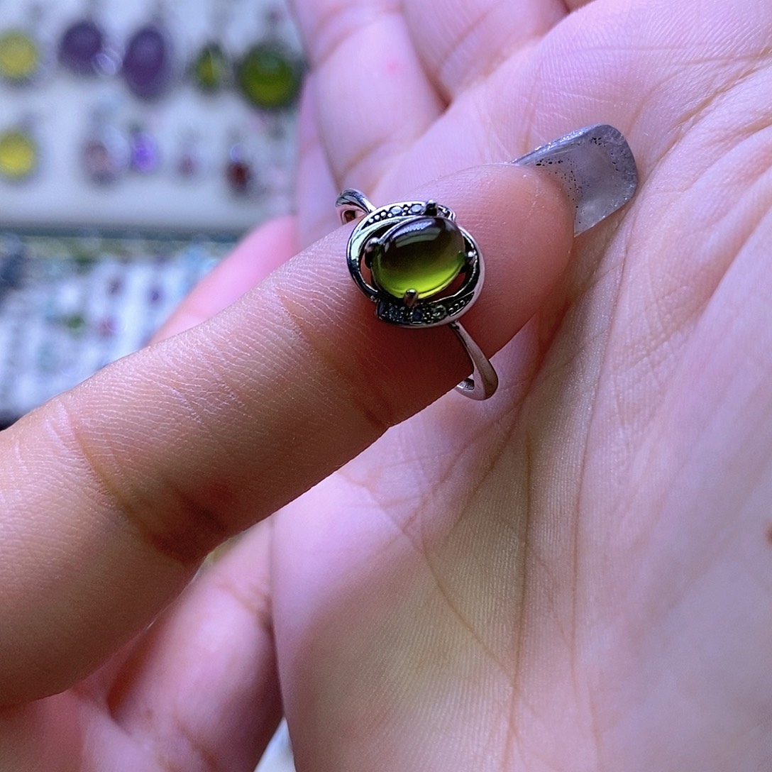 岫玉银S925镶嵌戒指