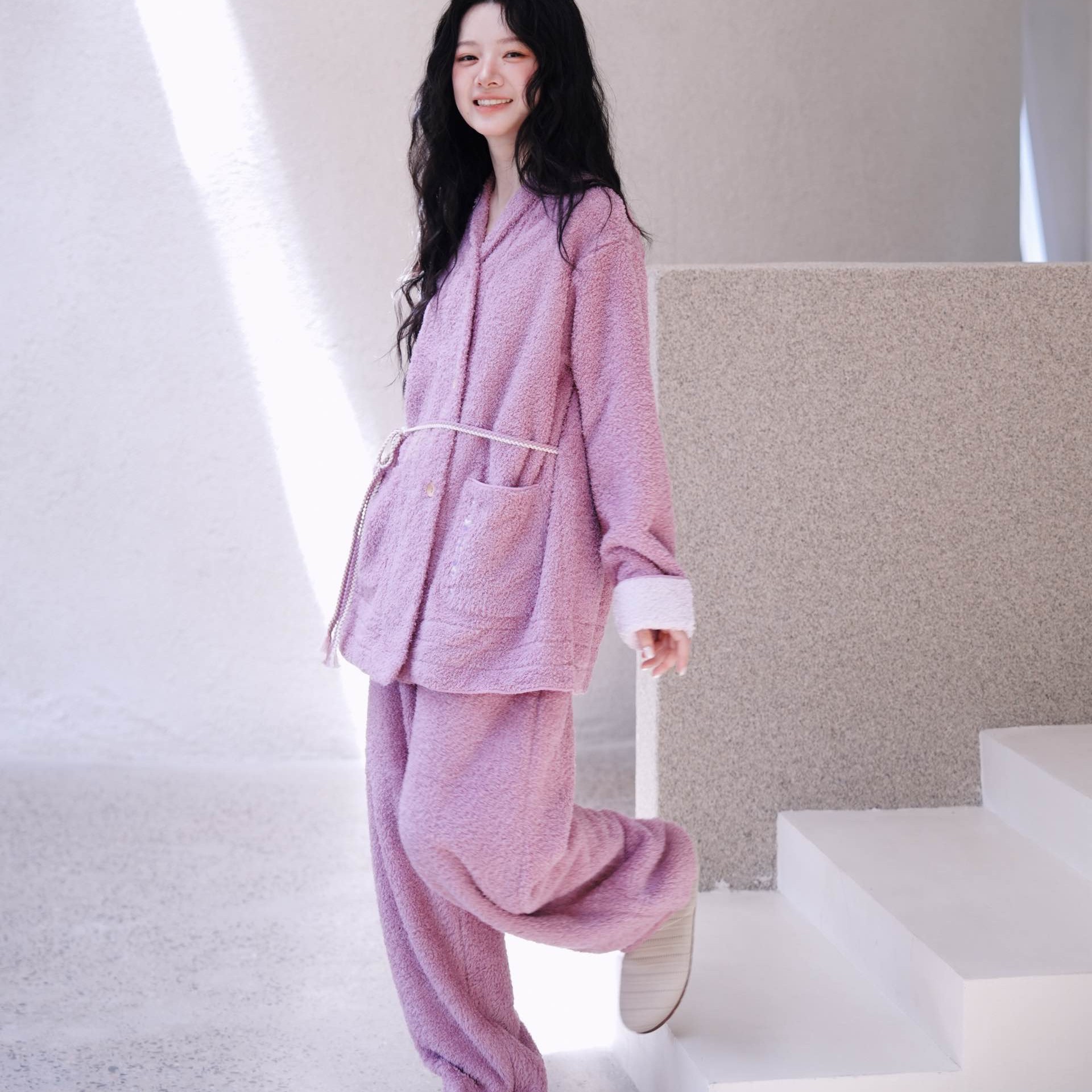 【蟲子姐姐专属】朵朵可可252-039睡衣女秋冬V领云朵绒家居服套装