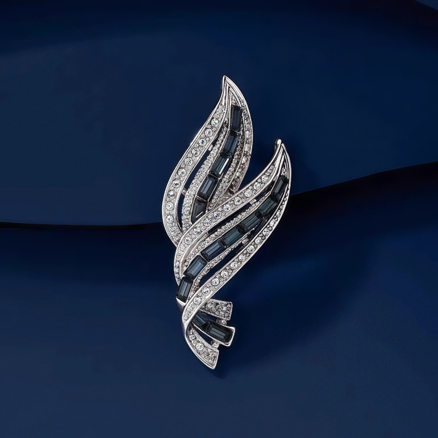 锌合金合成锆石胸针 高档采兰胸针女精致个性水晶叶子西装配饰