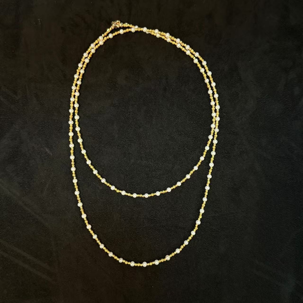 双层满天星长款毛衣链85cm淡水珍珠叠戴多层项链3-4mm小珍珠AB017