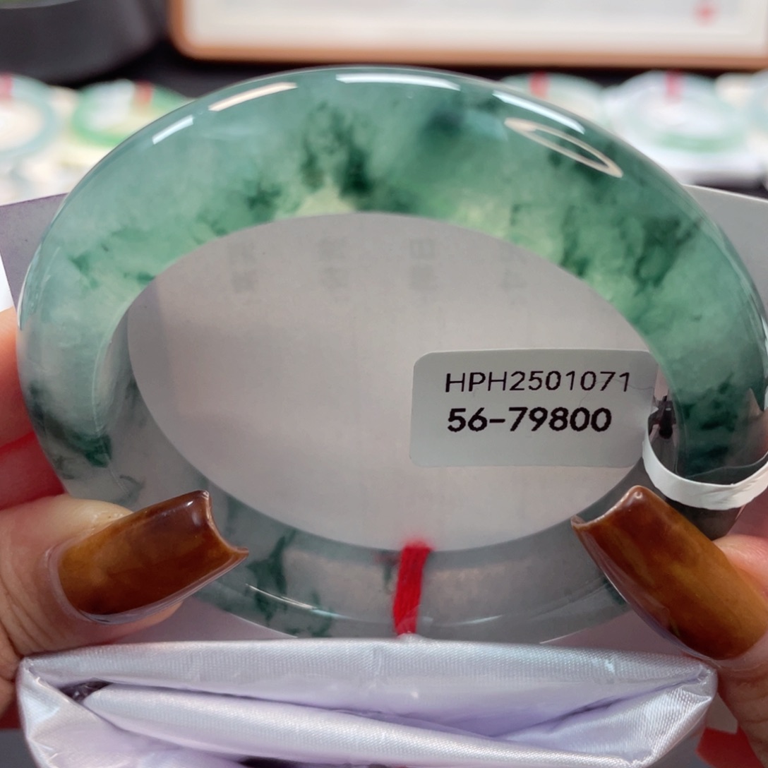 【闪购商品】翡翠手镯未镶嵌冰种起光冰钢蓝飘花正圈56，15号