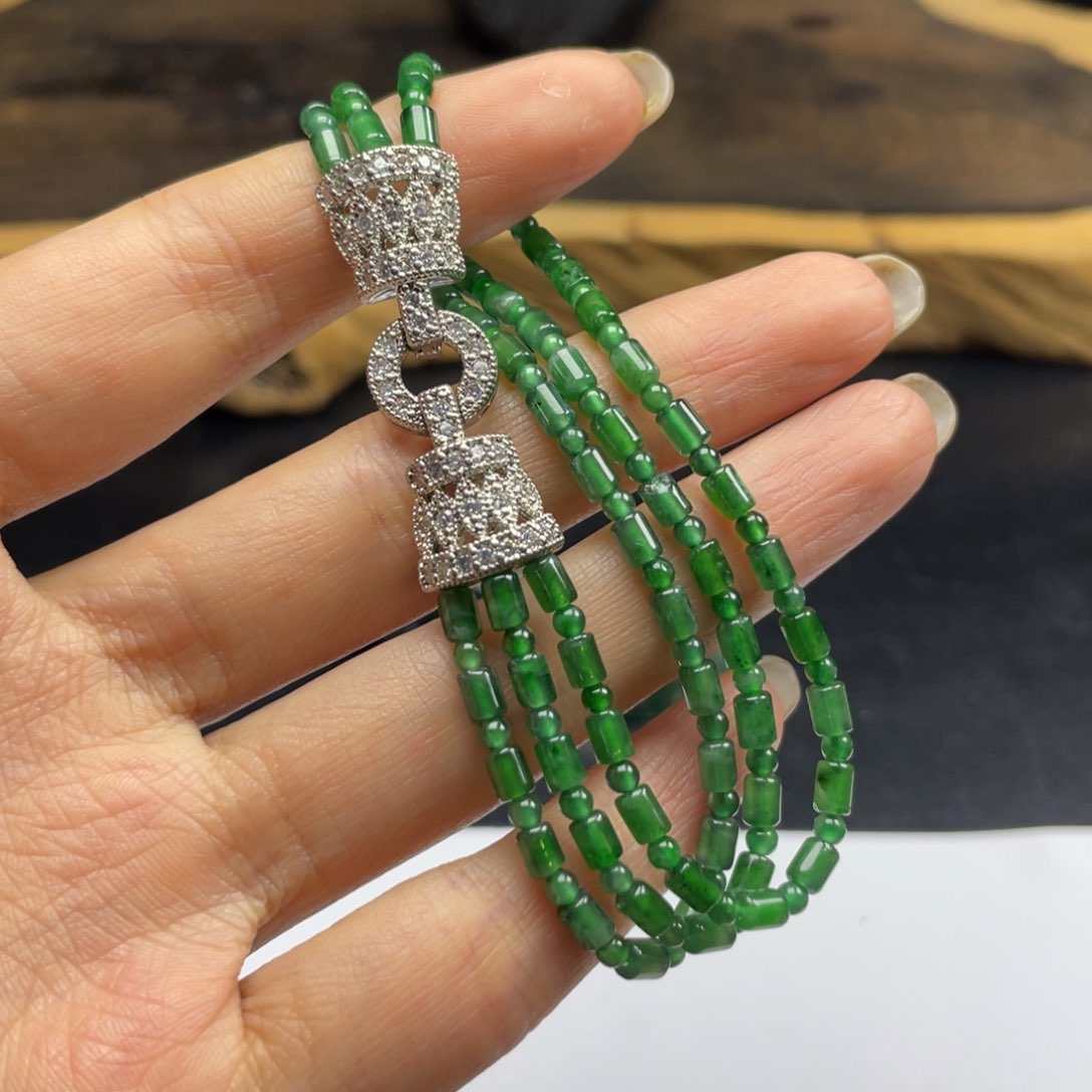 未镶嵌定制翡翠城**人危料满绿手串