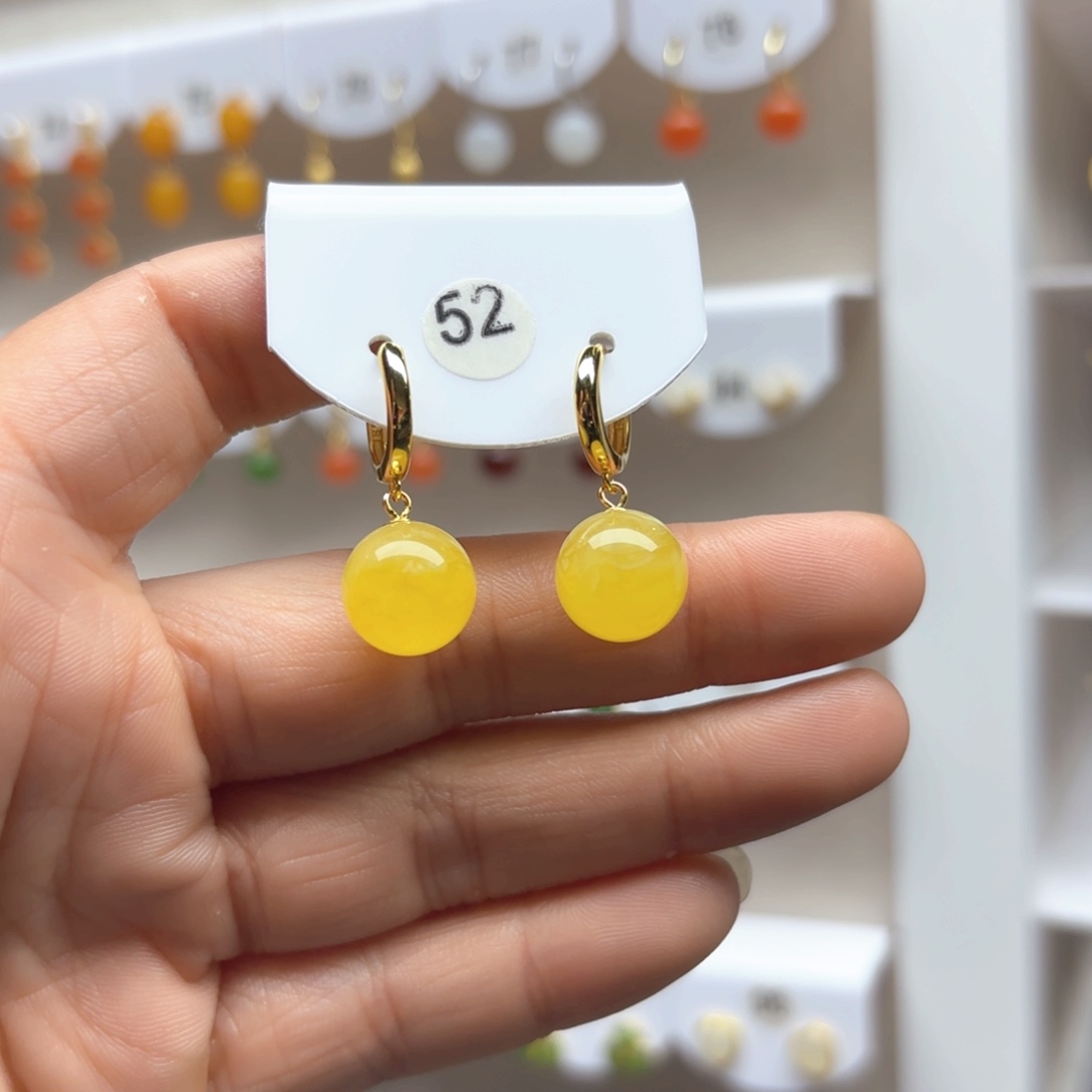 蜜蜡耳饰银S925镶嵌蜜蜡