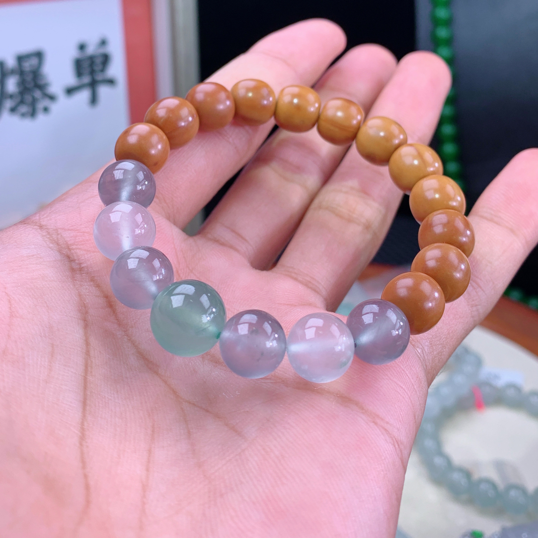 新中式多宝➕木珠缅甸天然翡翠A货玻璃种起杠光马卡龙手串半串珠子