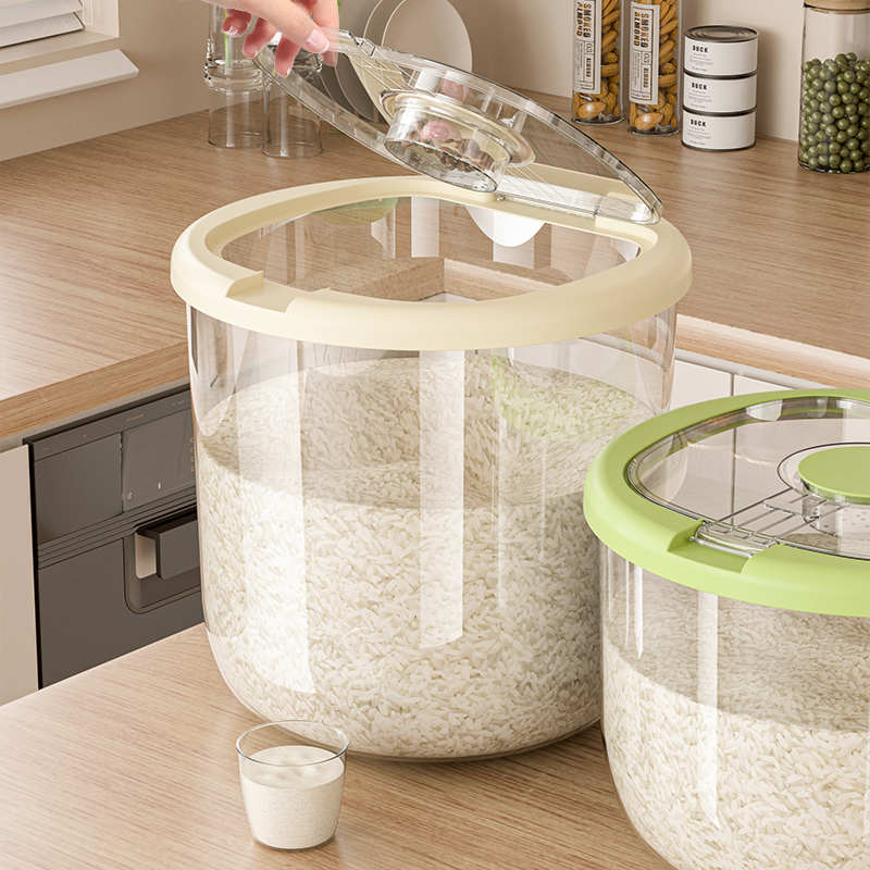 滟澜春天圆形大容量米桶厨房防潮储粮密封透明杂粮防虫家用加厚
