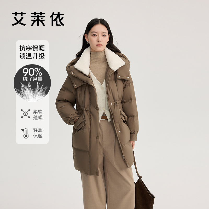 d-艾莱依时装新款羊羔拼接双层领女士冬季加厚防风外套1289