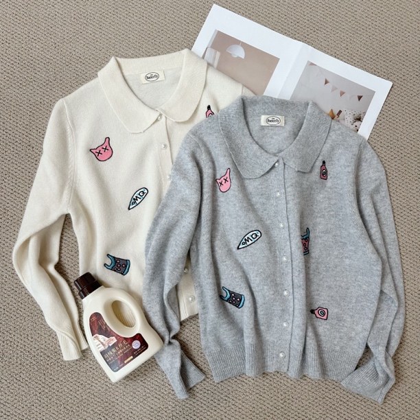 【伟伟专属】2色翻领卡通图案刺绣羊毛衫