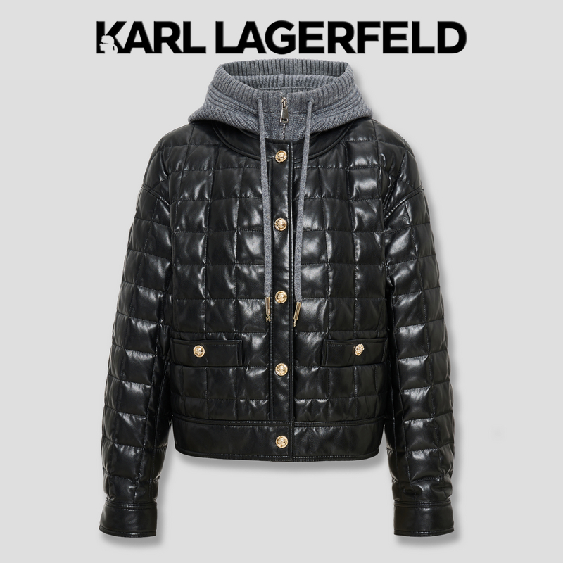 【晨粉专享价】KARLLAGERFELD假两件连帽绗缝羽绒服M27E4032