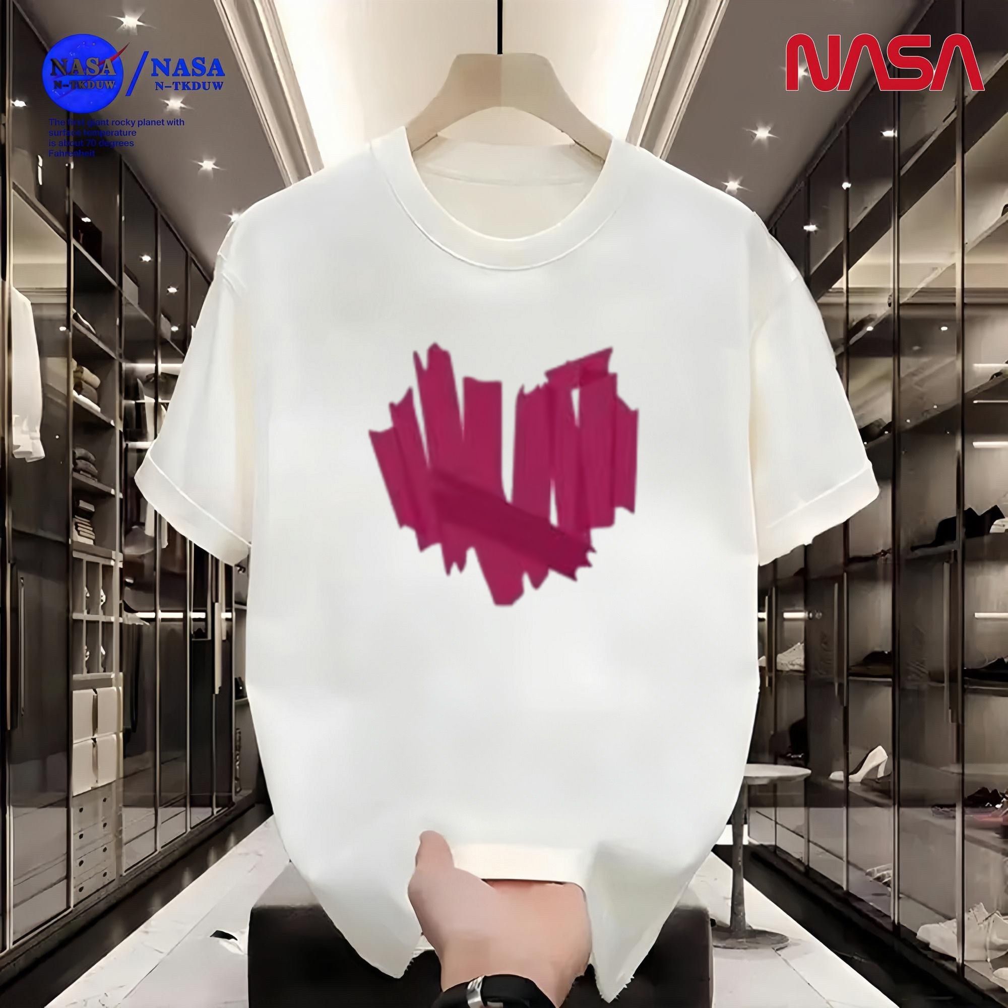 D16NASA联名重磅T恤男女同款时尚百搭圆领短袖【粉色涂鸦】A-054