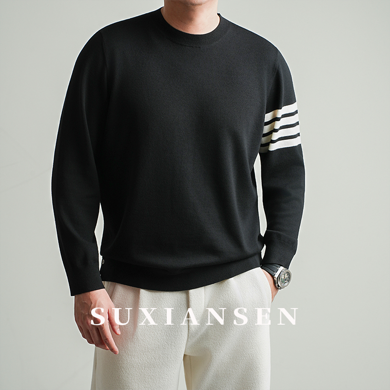 【素先森】TB圆领条纹袖 天丝羊毛亲肤套头男士毛衣DDM8230