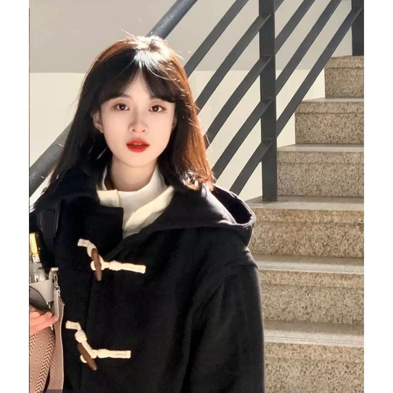 mn31秋冬女学院风落肩袖毛呢外套学生ins呢大衣百搭