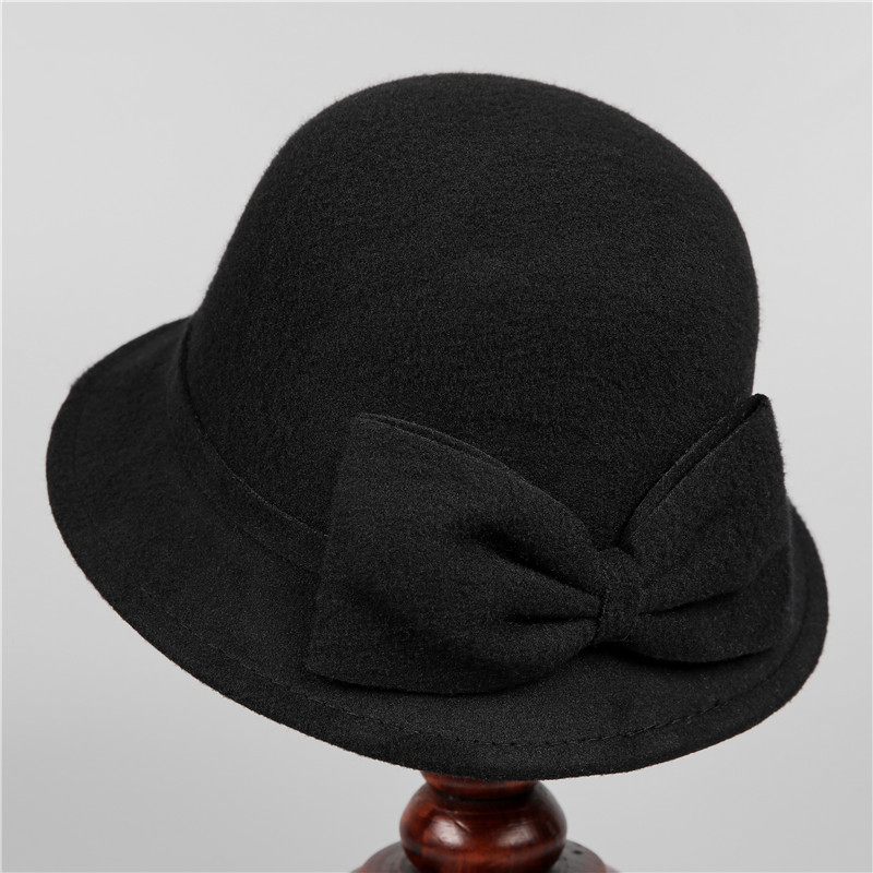 【主播同款】优雅毛呢韩版盆帽子秋冬季蝴蝶结渔夫女士法式黑色百搭
