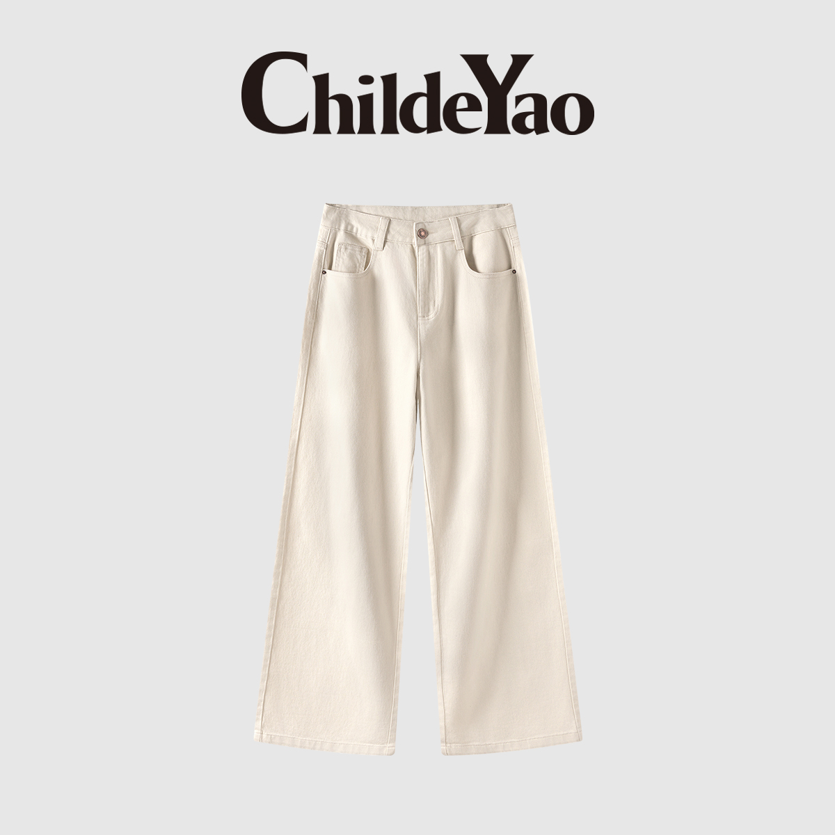 CHILDEYAO气质休闲直筒裤女新款棉高腰显瘦阔腿牛仔裤CYC58358