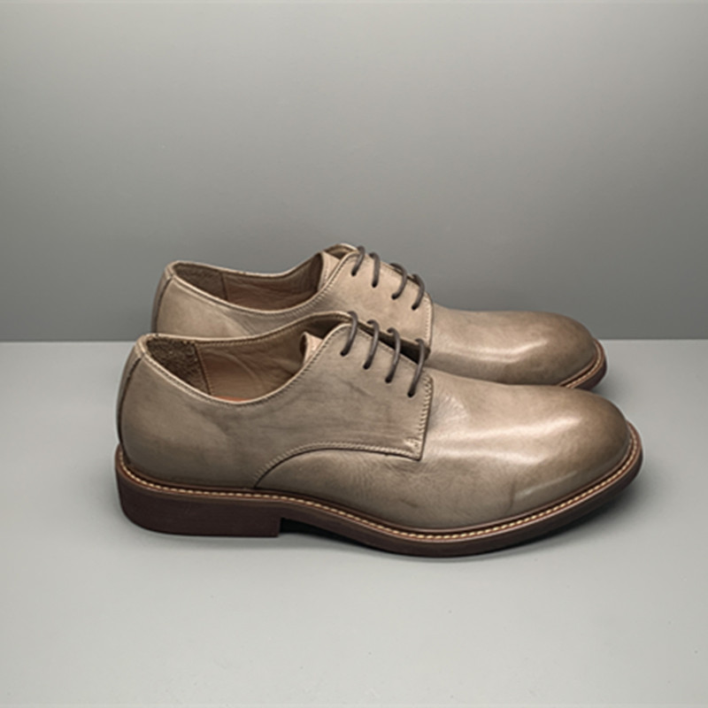 男士英伦复古水洗男鞋2024圆头真皮高端商务正装休闲皮鞋